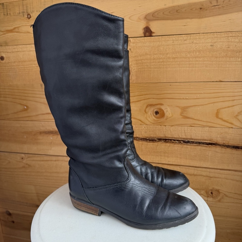 Santana Canada VTG Black Leather‎ Boots Sz 8 Mid Calf Minimalist Blanket Lined